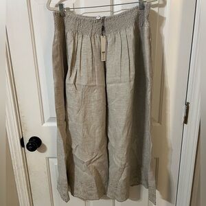 100% Linen NWT Chicos 2.5 XL Beige Midi Skirt Scalloped Hemline Coastal Classic